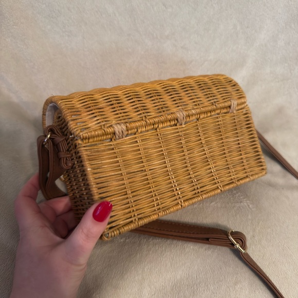 Woven Straw Crossbody Bag with Brown Strap - Picture 8 of 8